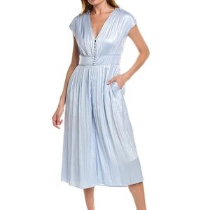 BCBG MAXAZRIA Pleated Satin Wide-Legged Jumpsuit Light Blue NWOT